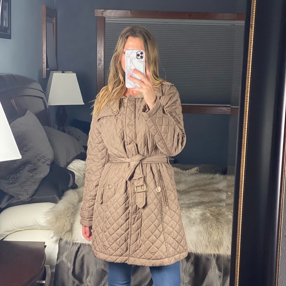 Michael Michael Kors Quilted Long Puffer Coat Jacket, Size Large
